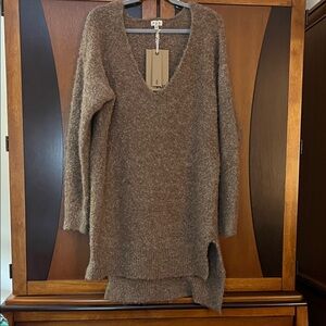 NWT POL Cozy Variegated Soft Brown V-Neck Tunic Sweater or Sweater Dress